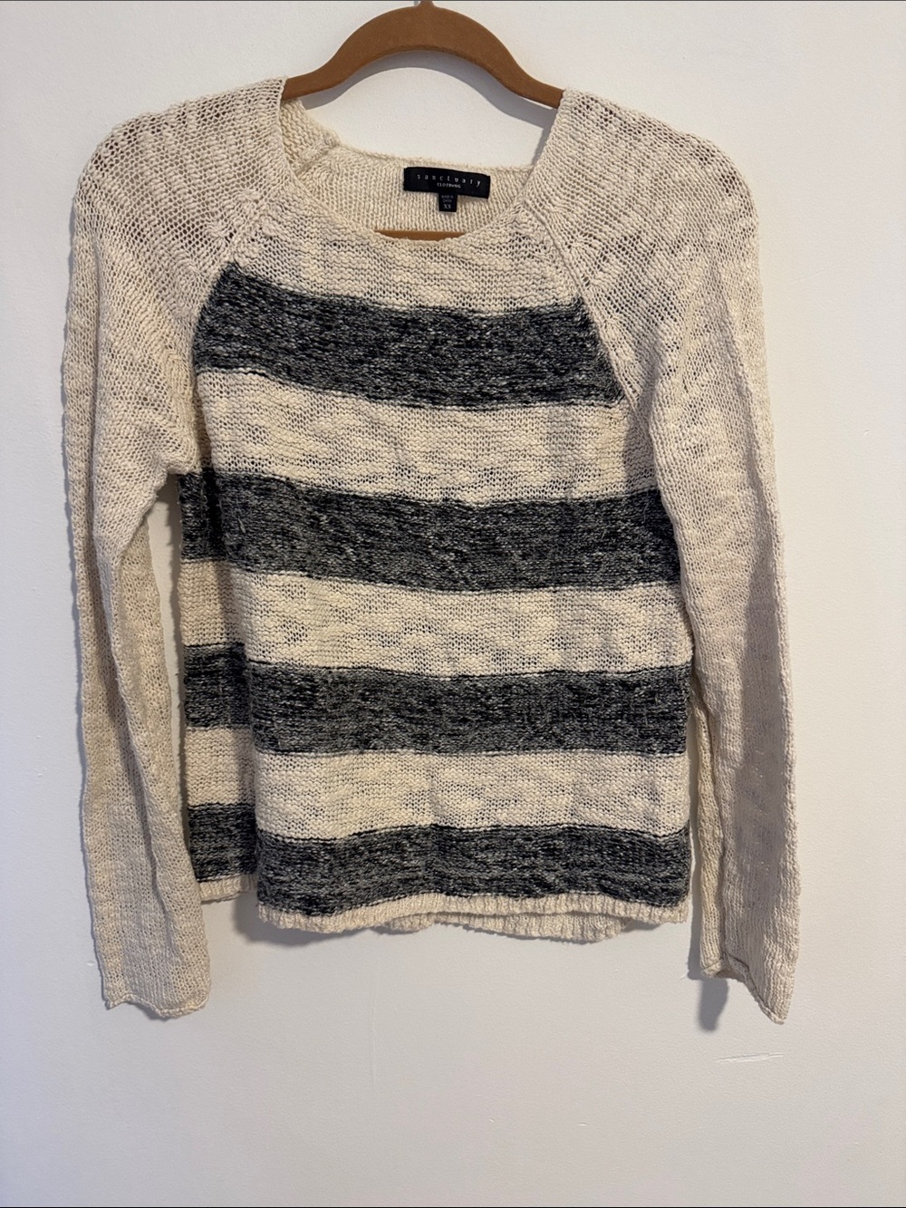 Sanctuary Cream & Charcoal Striped Knit Sweater size XL